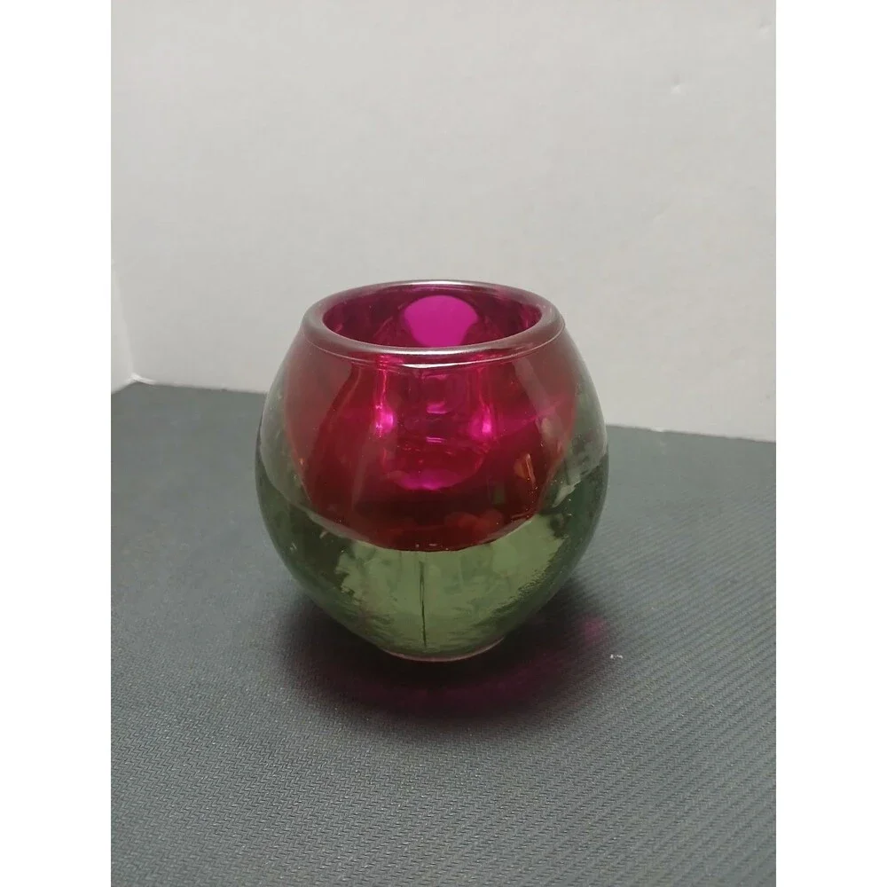 Pink Glass Skull Tealight Holder Vintage Heavy Halloween Votive‎ Candle